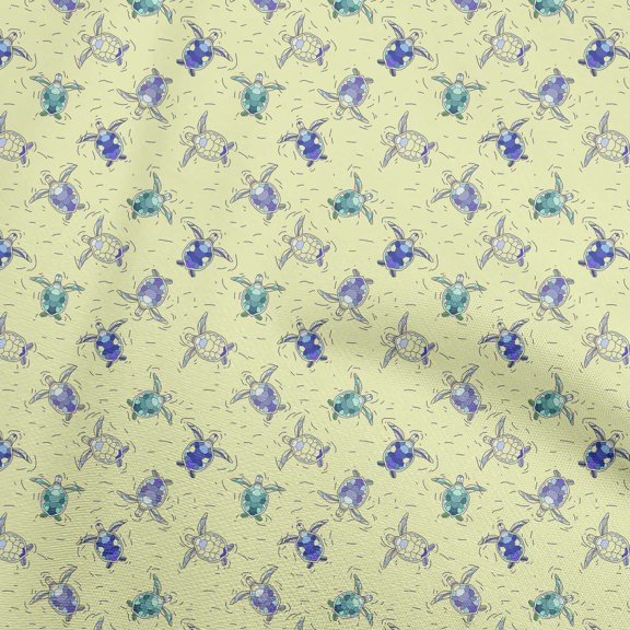 oneOone Rayon Medium Yellow Fabric Ocean Turtles Dress Material Fabric Print Fabric By The Yard 56 Inch Wide