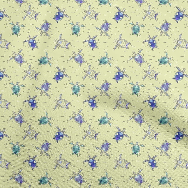 oneOone Polyester Spandex Medium Yellow Fabric Ocean Turtles Sewing Material Print Fabric By The Yard 56 Inch Wide