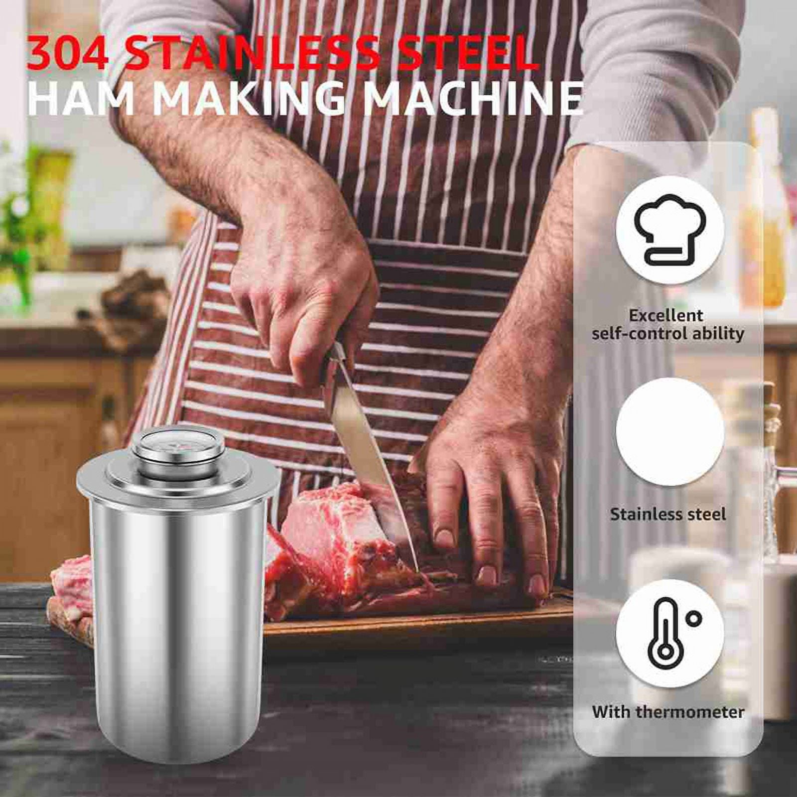 Stainless Steel Meat Press Meat, Large Capacity Ham Press Maker with Thermometer, Round Shape  Meat Press Mold