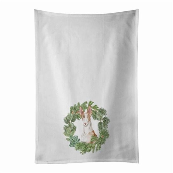 Carolines Treasures CK8888WTKT 28 x 19 in. Unisex Ibizan Hound Sitting Proud Christmas Wreath White Dish Towels Kitchen Towel - Set of 2