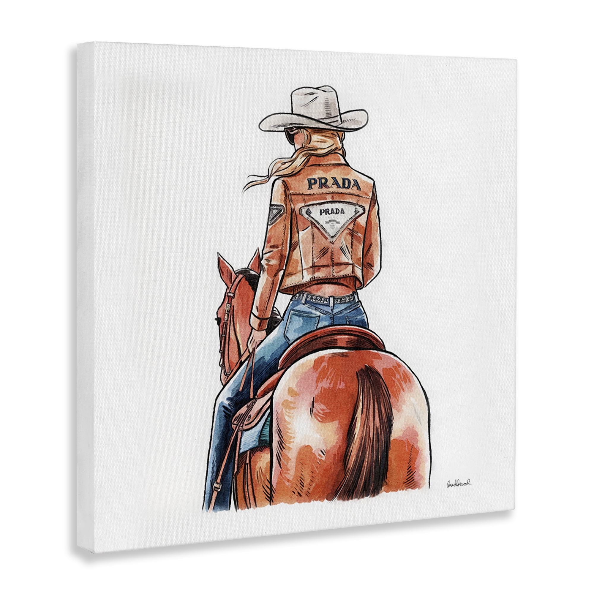 Stupell Industries Glam Jacket Cowgirl & Horse People Painting Wrapped Canvas Art Print Wall Art, 24 x 24