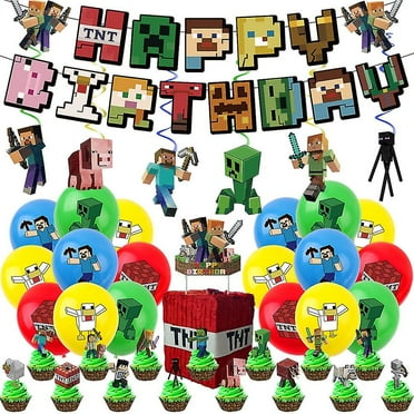 Minecraft Game Theme Birthday Party Decoration Balloons Banner Cake Toppers