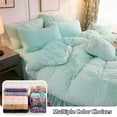 thumbnail image 6 of LIFEREVO 2 Pieces Luxury Plush Shaggy Faux Fur Duvet Cover Set(1 Fluffy Fuzzy Comforter Cover + 1 Pompoms Fringe Quilted Pillow Shams), Zipper Closure, Twin Size, Aqua, 6 of 7