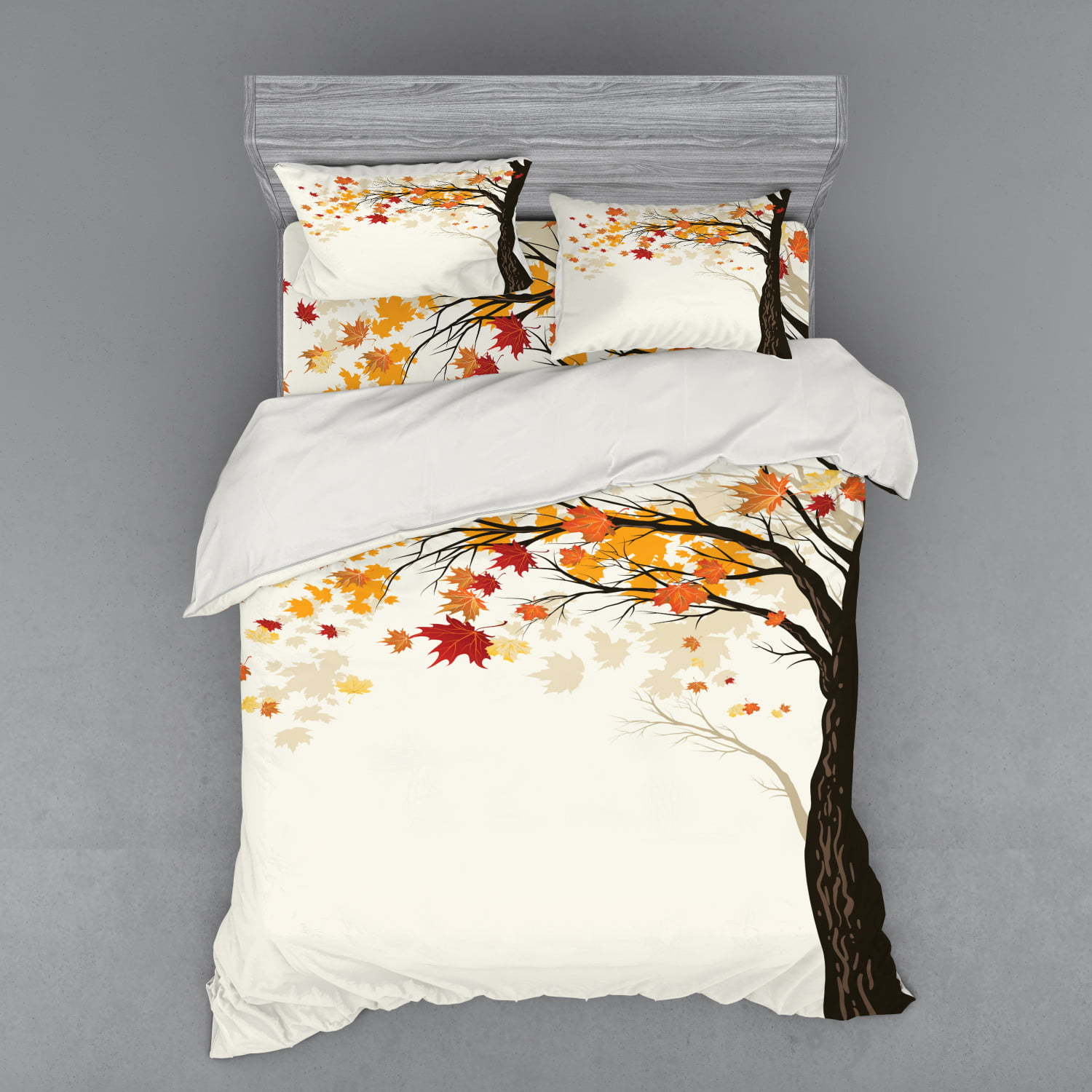 Autumn Duvet Cover Set, Colorful Foliage and Tree Silhouette Semtember ...