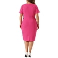 thumbnail image 3 of Agnes Orinda Women's Plus Size Dress Button Crew Neck Slim Office Bodycon Pencil Dress 2X Hot Pink, 3 of 6