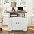 thumbnail image 4 of HOOBRO Farmhouse End Table with Charging Station, 23.6" Large End Tables for Living Room, Sofa Side Table with Barn Door, Wooden Square Nightstand Bedside Table, Flip Top, White and Walnut WH601UBZ01, 4 of 12