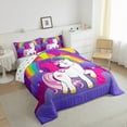 thumbnail image 3 of Erosebridal Initial Letter T Bedding King Comforter Set, Pink Monogrammed Bedding Sets King with Comforter, Cartoon Unicorn Reversible Down Comforter, Breathable Room Decorative, 3pcs, 3 of 8