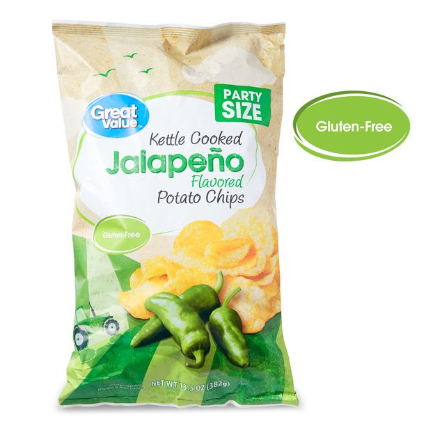 Great Value Party Size Kettle Cooked Jalapeno Flavor Potato Chips, 13.5