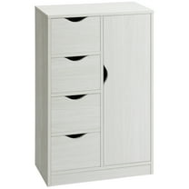 HOMCOM Freestanding Storage Cabinet, Bathroom Floor Cabinet with 4 Drawers and Door, White Wood Grain