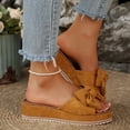 thumbnail image 5 of OOOUM Bow Platform Sandals For Women Comfortable Cushioned Soft Wedge Sandals Open Toe Slip On Casual Summer Beach Flats Yellow US:7, 5 of 8