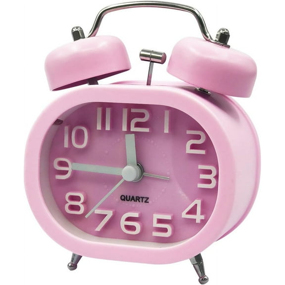 Pink Retro Analog Alarm Clock Quartz Alarm Clock Silent Non-ticking Battery Operated Double Clock with Night Light and Sound Alarm