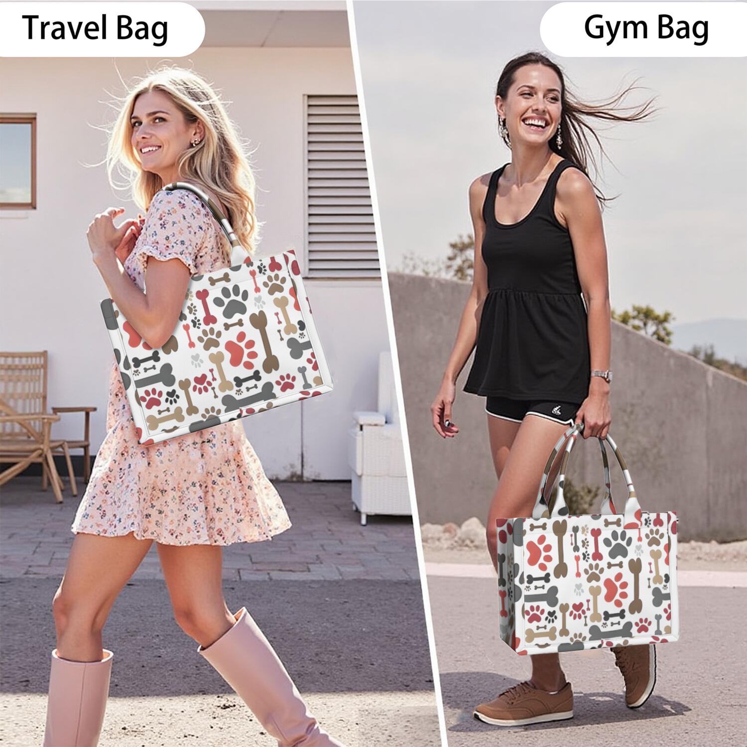 Large Capacity Tote Bag,Paw Prints and Bones Handbag Fashion Luxury Tote Bag,15.7"x13"x 5.1" Inches,Laptop Compatible