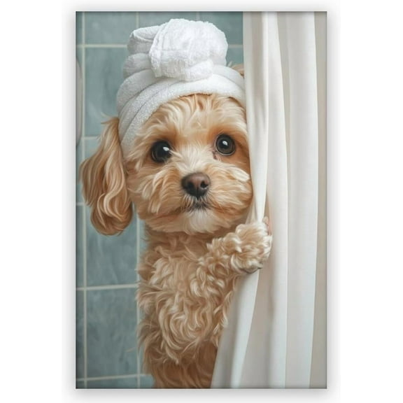 Aaheei Funny bathroom wall art Cavapoo in Shower Animal Poster bathroom Picture Canvas Print For Dog Lovers Restroom ideas Decor