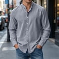 thumbnail image 6 of Gamivast Dress Shirts for Men Stand Collarlong Sleeve Button Down Blouses Casual Slim Fit Solid Tops Lightweight Work Office Outfits Gray M, 6 of 6