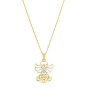 Brilliance Fine Jewelry 10K Yellow Gold Filigree Angel with Rhodium Pendant,18"