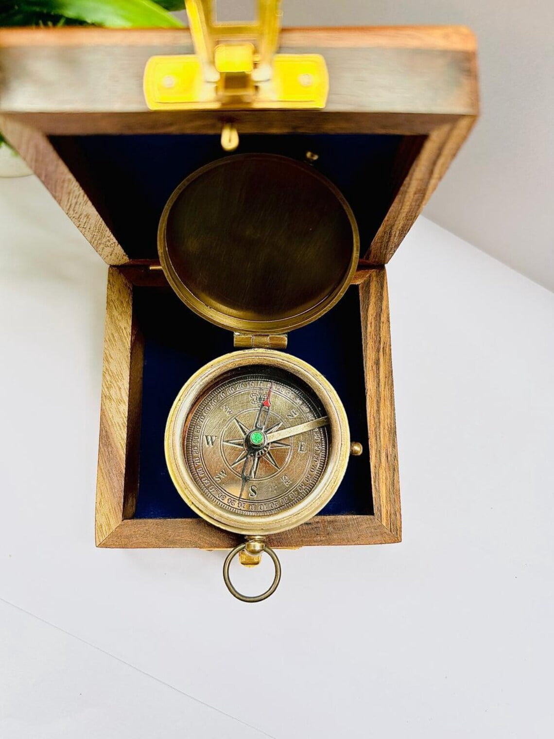 Solid Brass Vintage Nautical Explorer's Compass with Handcrafted Wooden box