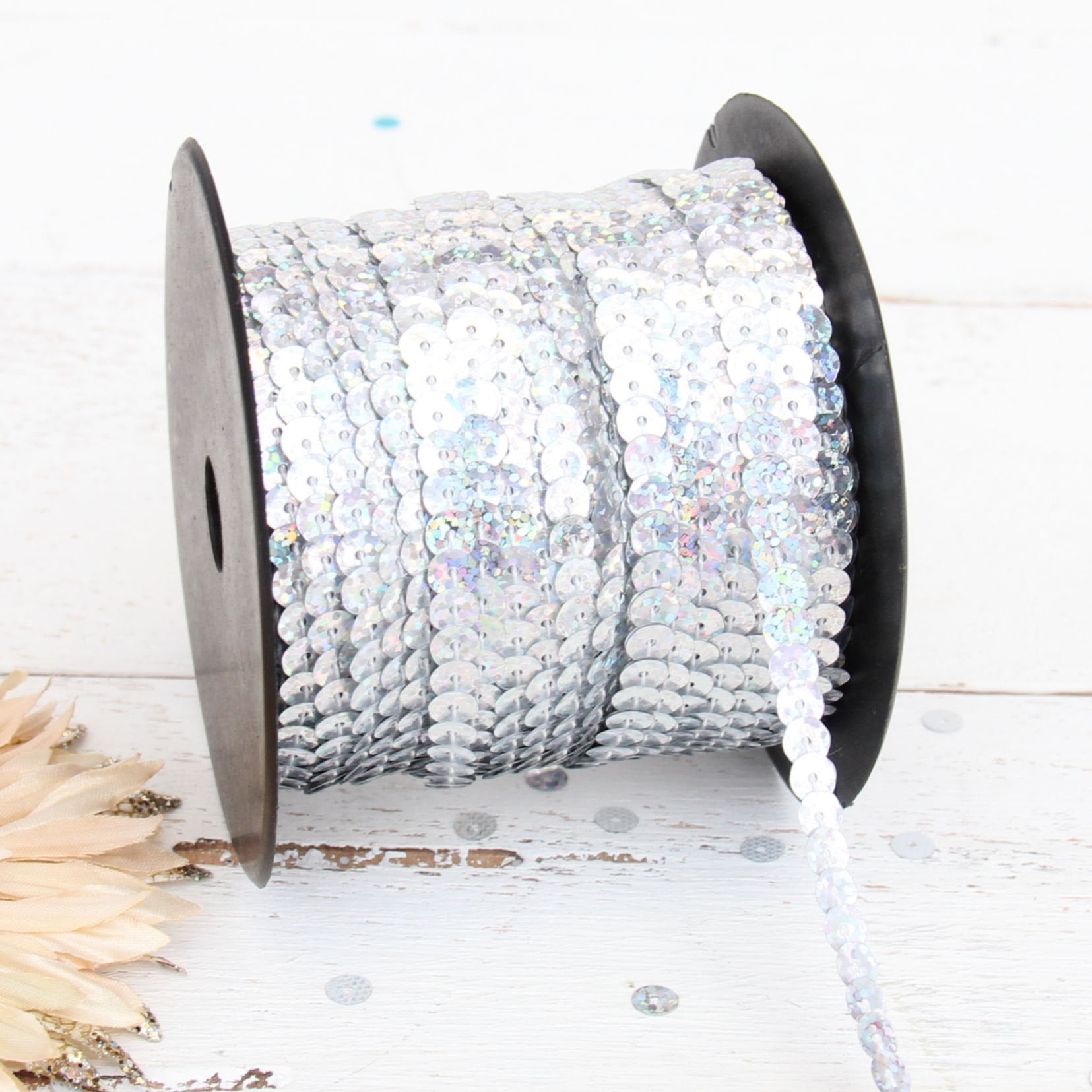 Threadart 6MM Sequin String - 80 Yard Roll - Silver LZ - For Crafting ...