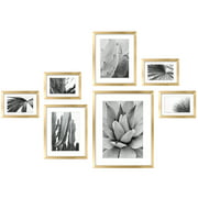 ArtbyHannah 7 Piece Gold Gallery Wall Picture Frame Set, Botanical Framed Wall Art Set with Tropical Plants Art Prints for Home Decor, Multi-Size: 11x14, 8x10, 7x5 inch