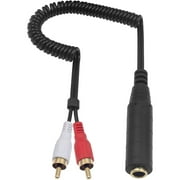 RCA to 1/4 Female Adapter Cable, Coild Spring 6.35mm to RCA Adapter, 1/4 inch TRS Stereo Jack Female to 2 RCA Male Plug Y Splitter Extension Cable, Quarter Inch to 2RCA Cord, 2.6ft