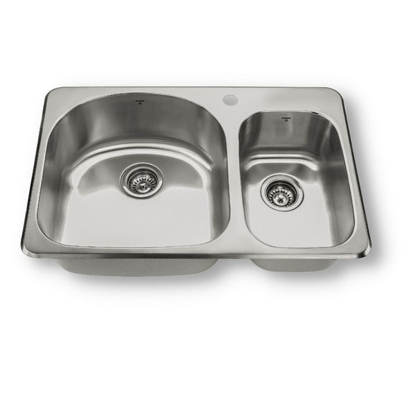 ONEX® Drop-in Double Uneven Bowl 31"X20" -9" & 7"d Stainless Steel Sink OD3120-9/7-1H