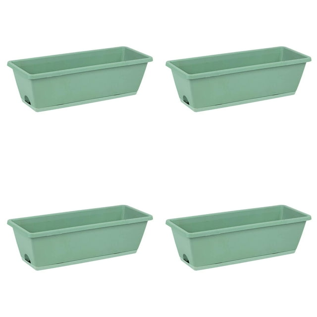 4PCS Window Box Planter with Drainage Holes & Matching Saucers,17 Inch Plastic Rectangular Flower Pot for Vegetables Herbs Flower for Indoor Outdoor Garden Decor Patio Balcony Windowsill Deck Railing