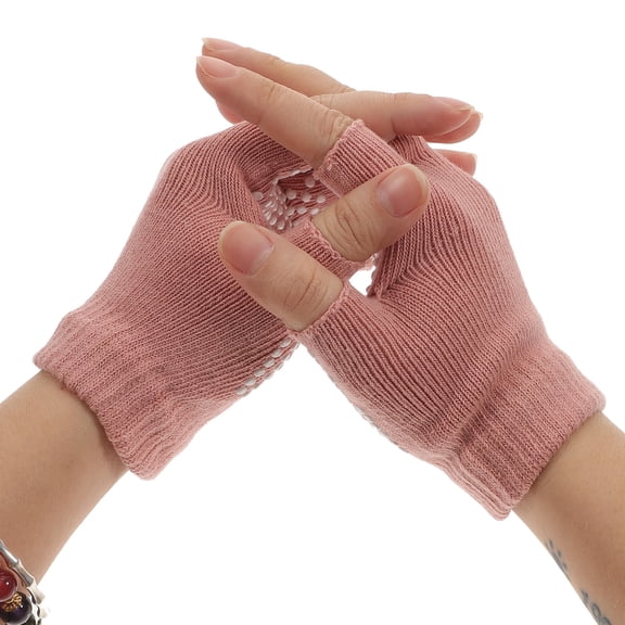 HOOWIFFY 1Pair Pink Non Slip Fingerless Gloves Made of Durable Material for Yoga