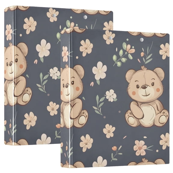 Cute Teddy Bear and Flower Hardcover 3 Ring Binder 1.5” Round Rings Letter Size Paper Pockets for School Office Supplies