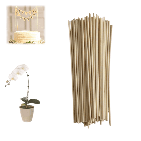 50Pcs Wooden Dowel Rods Sticks, Wooden Craft Stakes for Plant Support Garden Flower Bouquet Arrangement Cake DIY Craft Projects