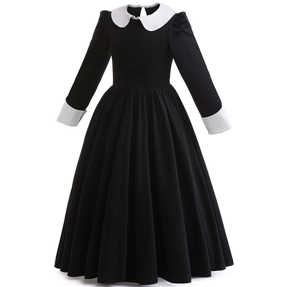 Wednesday Addams Costume Girls Peter Pan Collar Dress Short Sleeve  Halloween Outfit 