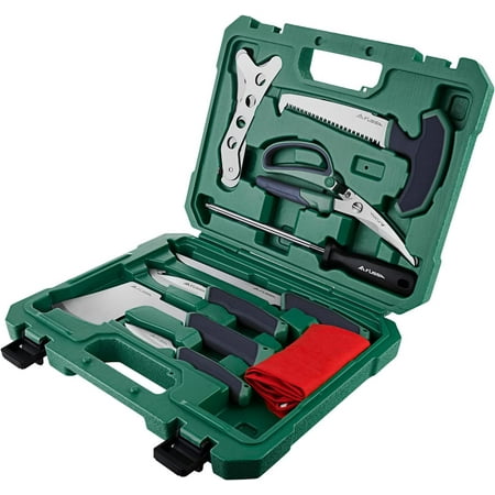 FLISSA Hunting Field Dressing Kit 10 Piece Hunting Knife Set with Skinning Knife Butcher Game Processing Kit with Portable Storage Case for Deer Meat Processing Fishing Camping Survival