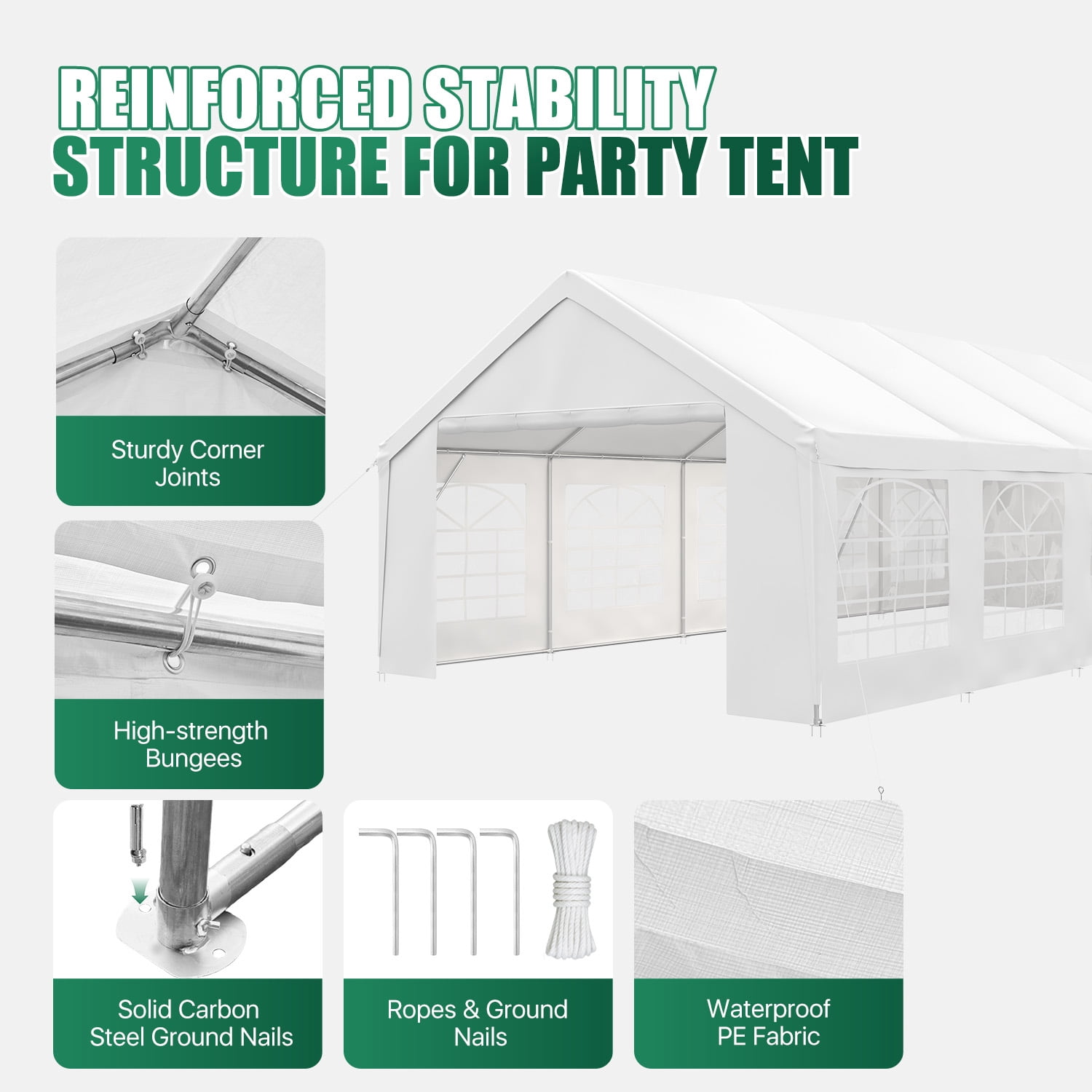 BaPiPro 32x16 FT Party Tent, Wedding Event Tent, Heavy Duty Large Tent for Outside Activity, Outdoor Commercial Canopy with Removable Sidewalls, White