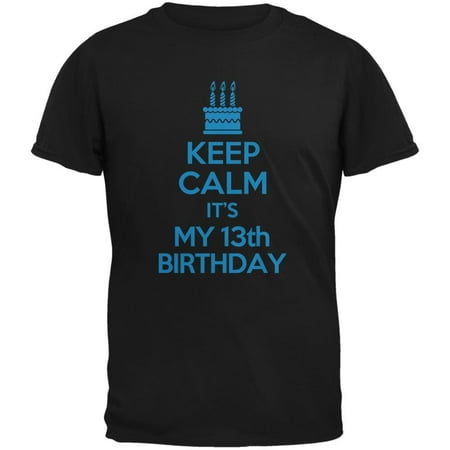 Keep Calm 13th Birthday Boy Black Youth T-Shirt