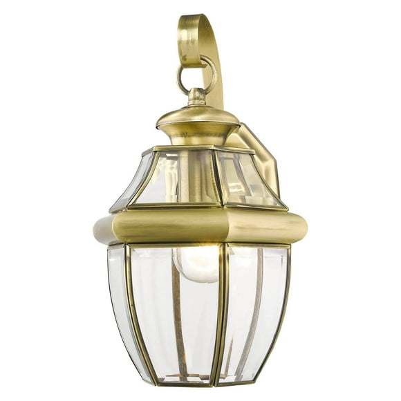 Livex Lighting 2151-01 Monterey 1 Light Outdoor Antique Brass Finish Solid Brass Wall Lantern with Clear Beveled Glass