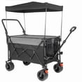 thumbnail image 3 of Multi-Functional Push-Pull Folding Wagon Cart with Rotating Handle & Canopy, 7''x4''All-Terrain Wheels & Brakes, Load Capacity 480lbs, 300L Large Capacity for Transport, Groceries, Outdoor Use, Black, 3 of 12