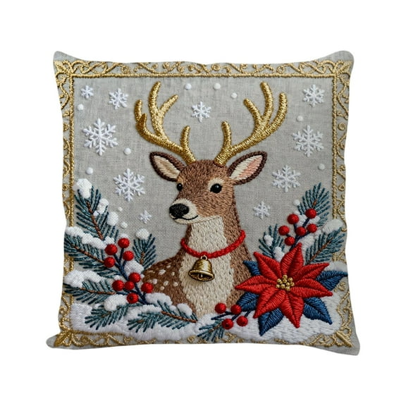 Christmas Themed Linen Imitation Embroidery Pillowcase, Xmas Printed Decorative Pillowcase, Suitable for Festive Decoration On Sofa Beds, 17.72*17.72 inch