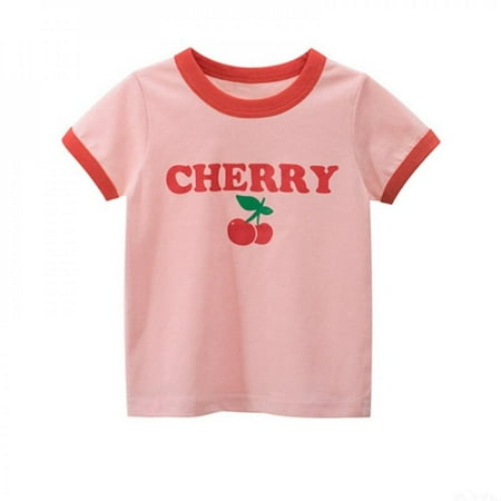 

Clearance Sale Summer Girl T-Shirt Cotton Short Sleeve Cherry Printing Blouse Casual Cute Short Sleeve top All-Match Children Clothes