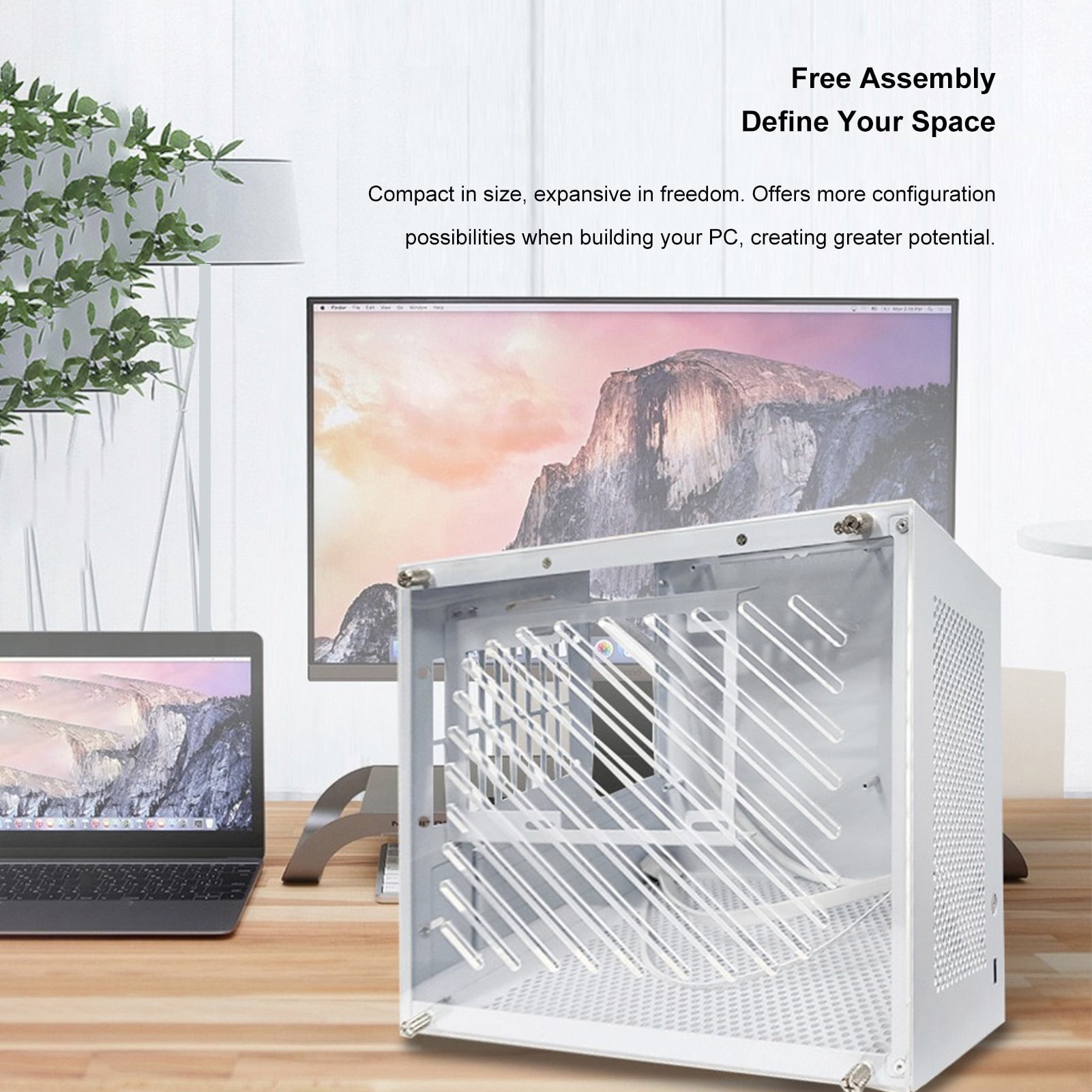Plug In Itx X70 ITX Computer Case with Acrylic Side Panel, Supports MATX ITX Motherboard/280mm GPU, Durable Compact PC Case with Free Assembly Space
