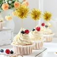 thumbnail image 3 of Trianu 100 Pcs Gold Foil Firework Cupcake Toppers Sparkle Tinsel Cake Toppers Cake Decoration Cocktail Fruit Toothpick for Birthday Wedding Graduation Party, 3 of 8