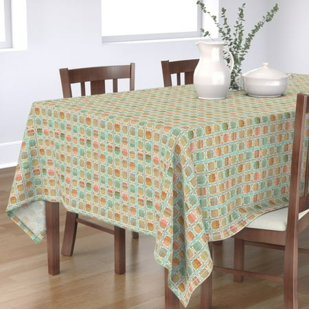 

Cotton Sateen Tablecloth 70 Square - Mod Dots Stripes Vintage Mid Century Midcentury Modern Print Custom Table Linens by Spoonflower