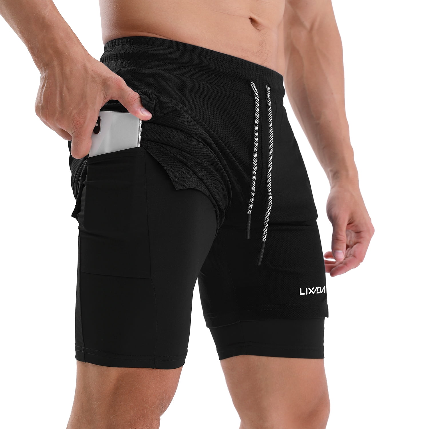 Men's Compression 2-in-1 Gym Training Shorts with Towel Loop & Pockets Quick Dry 