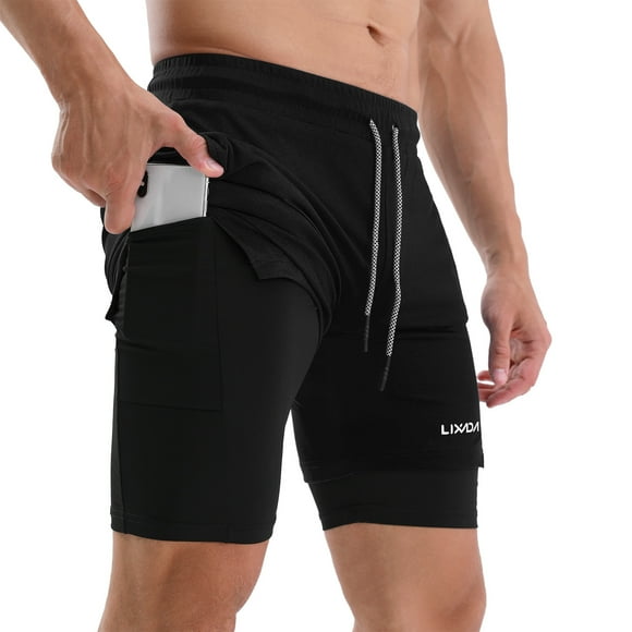 Shorts Pantalones cortos para correr Lixada 2 en 1 para hombre con lazo de toalla Pantalones cortos Lixada Shorts