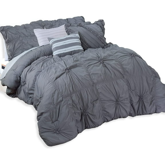 12-Piece Oversized Comforter, Amy Bedding Collection including 6-Piece Sheet Set Featuring Smart Pockets and Matching Decorative Pillows, Full/Queen, Gray
