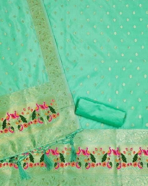 paithani silk dress material Alchemic Living Sea Green Banarasi Silk Paithani Dress Material for Women,  Unstitched Embroidered Salwar Suit Fabric with Matching Dupatta, Indian  Wedding & Festive Wear