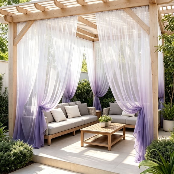 Polyester Gradient Sheer Curtain Ombres Window Drapes Protection Light Filtering Waterproof Rod Pocket Panels For Living Room Bedroom Patio Gazebo Indoor,Purple