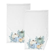 Bath Hand Towel 2 Pcs Pumpkins Blue Fall Autumn Harvest Thanksgiving Absorbent Face Towel Soft Breathable Cotton Towel Set for Bathroom Kitchen Hotel Spa Gift Decor