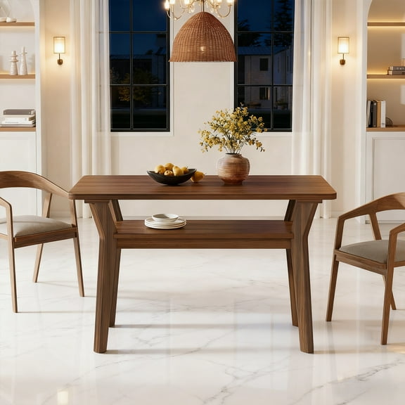 47-Inch Farmhouse Dining Table For 4, 2-Tier Rectangle Kitchen Table With Solid Wood Legs, Space-Saving Dining Table For Kitchen, Dining Room & Living Room (Walnut)
