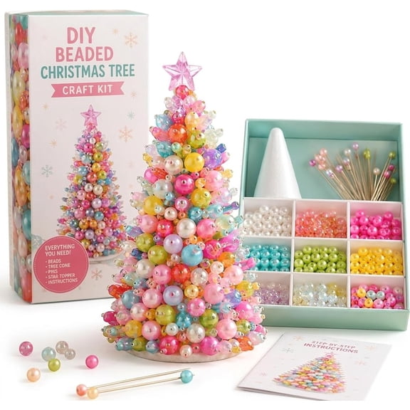 Dreamy Beaded Christmas Tree DIY Kit, Christmas Craft Decoration Set | Handmade Holiday Project for Home Decor, Seasonal Display and Creative Gifts (Multicolor)