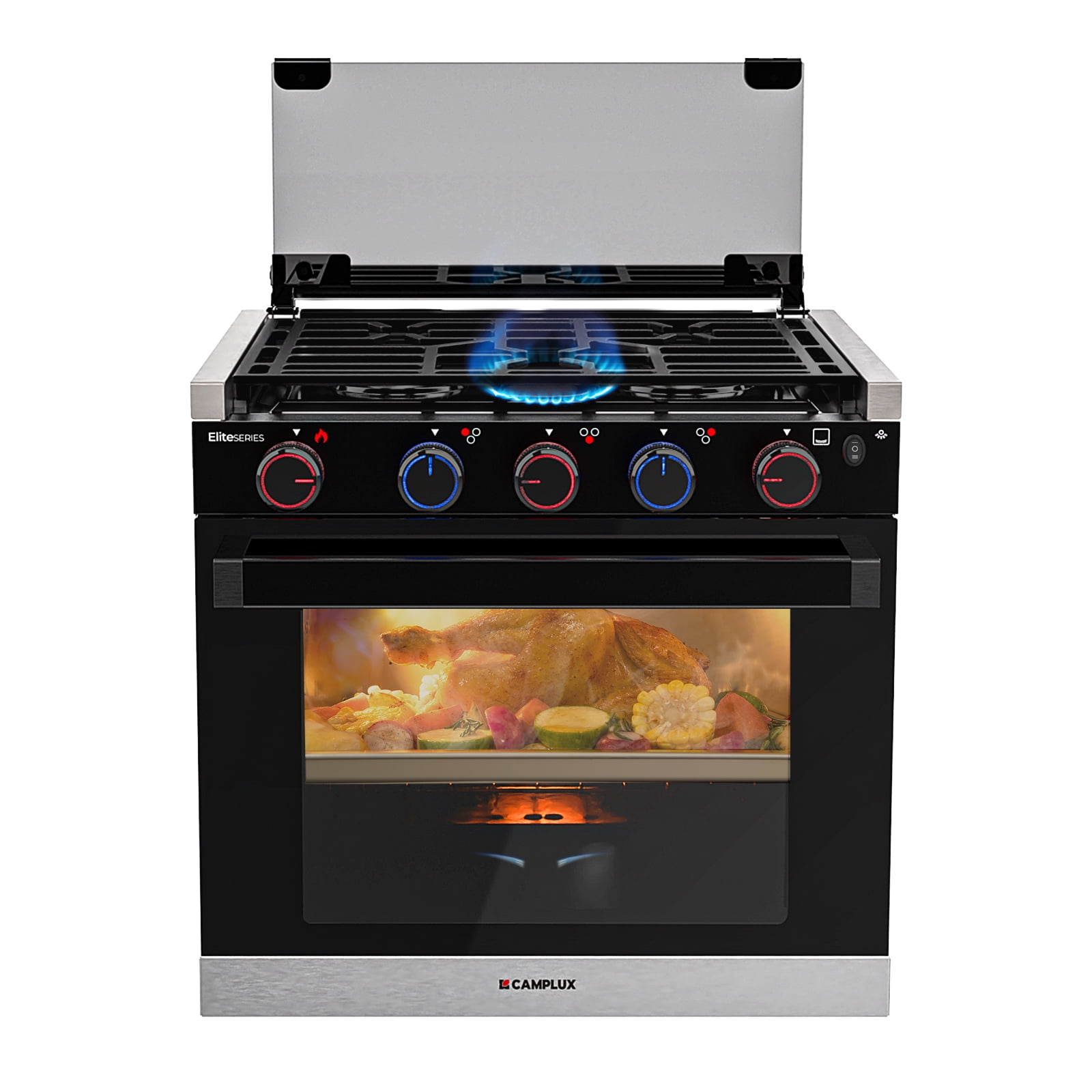 CAMPLUX Elite 21-Inch RV Stove Oven Combo with Flame Failure Protection, 1.8 Cu.ft RV Propane Oven with 3 Burners Cooktop, 28,100 BTU