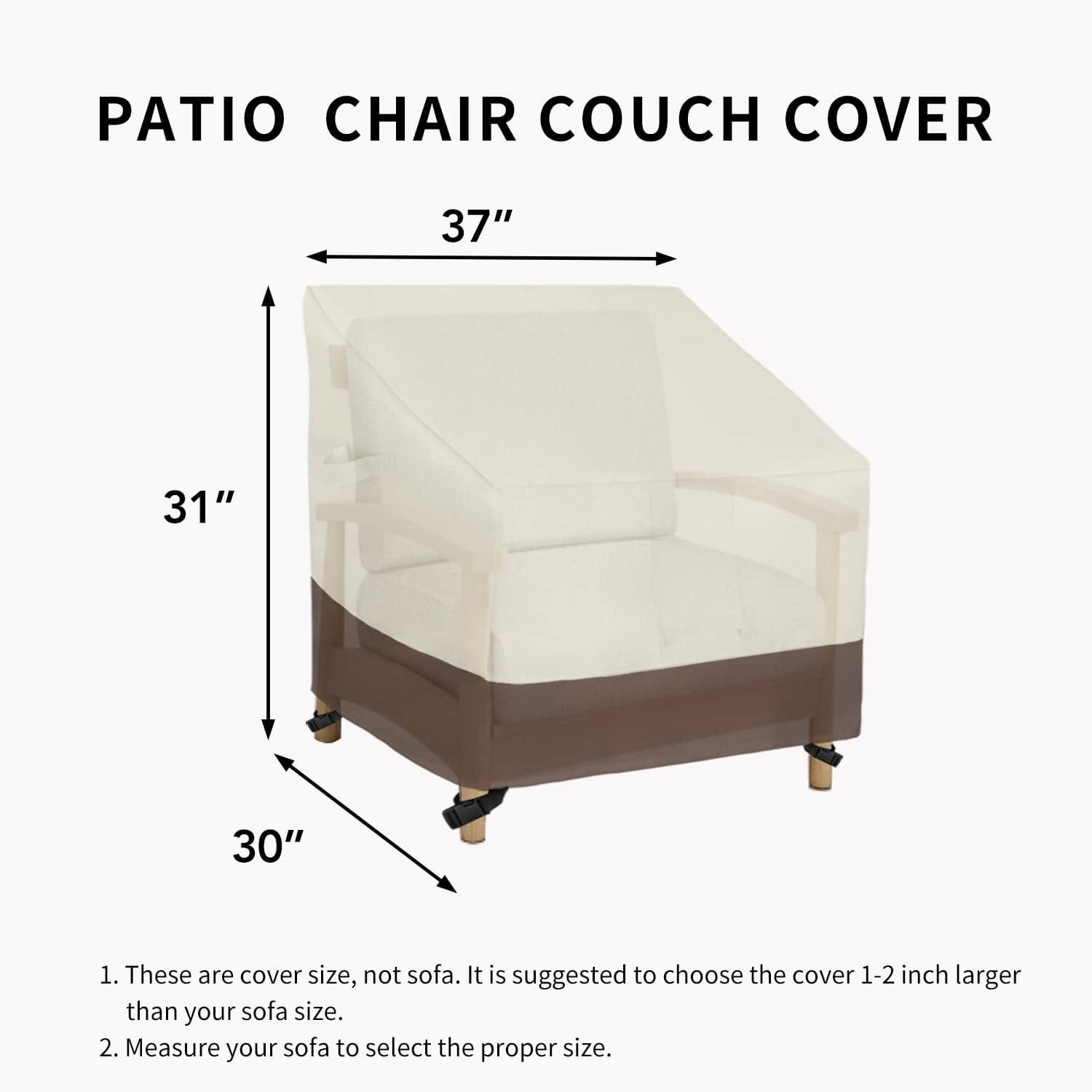 General Outdoor Chair Cover Waterproof, Heavy Duty Patio Chair Cover, Windproof Outdoor Furniture Cover with Air Vent (1 Pack-37Wx30Dx31H inch, Beige/Brown)