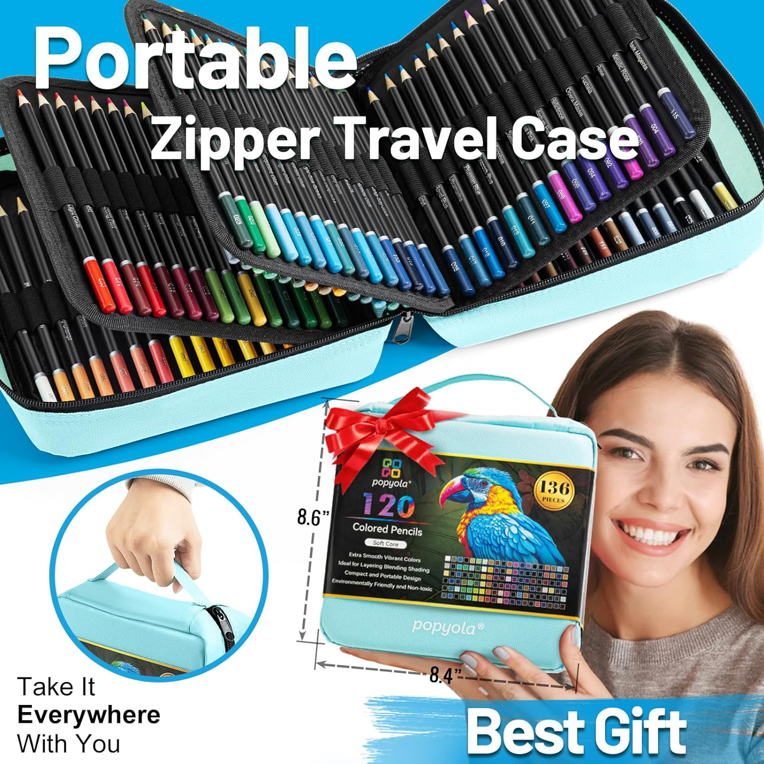 136 Pack Colored Pencils Set with Portable Gift Case, Art Supplies 120 Colored Pencils, 3-Color Sketch Book, Coloring Book, Sketchbook, Sharpener, Professional Drawing Pencils for Adults Kids(Green)